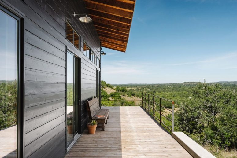 There's a warparound deck that extends indoors outdoors and the roof overhangs