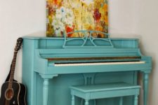 05 an egg blue piano and a bold contrasting floral artwork will add color and interest to the nook