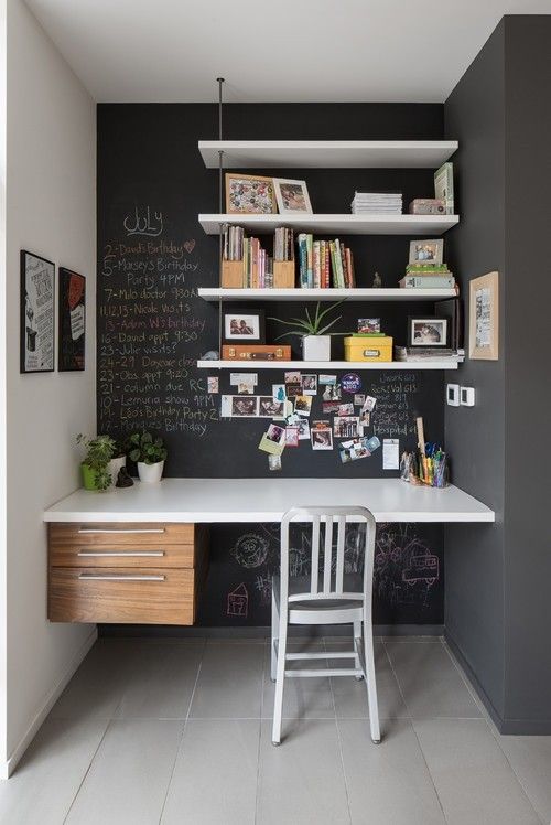 the home office nook can be done in any room, even in your kids' space if you need to keep an eye on them