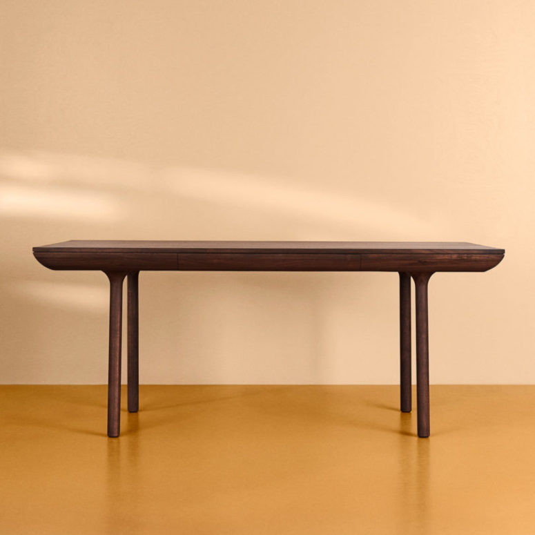 The desks and tables are available in various types of wood and different shades, too