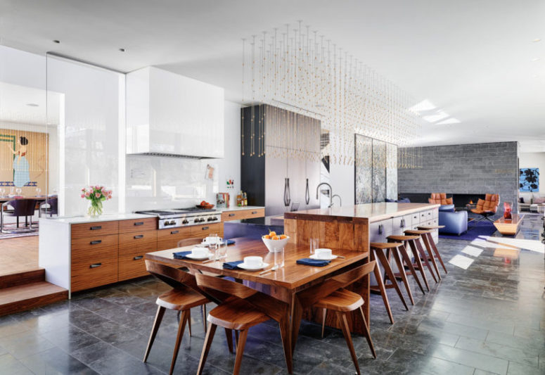 There's a breakfast zone here, at the end of the kitchen island