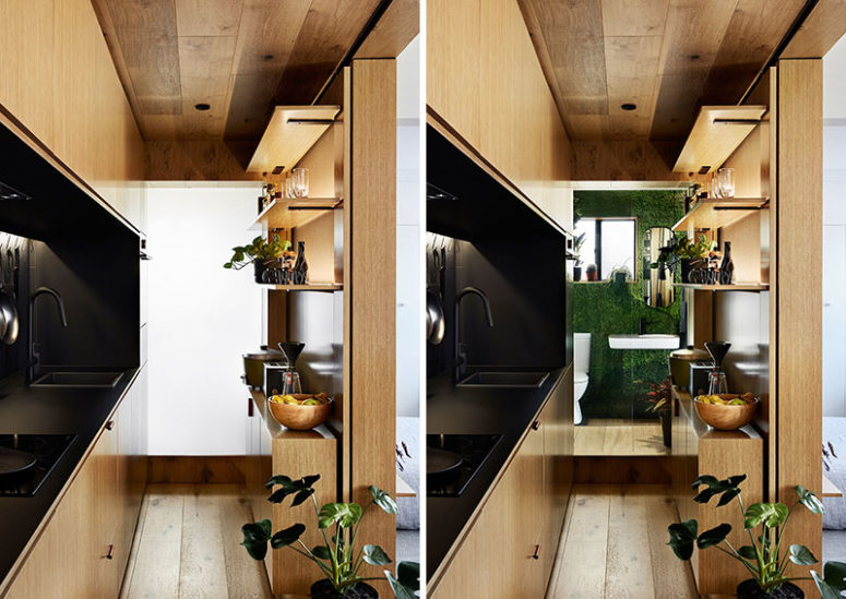 There's a comfy shelving unit that doesn't  take much space