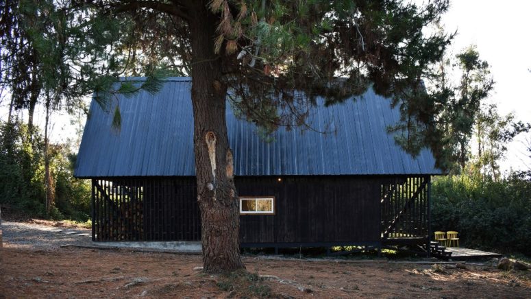The frame of the house has water and fire-resistant qualities and black wood outside helps to heat up the cabin with sunlight