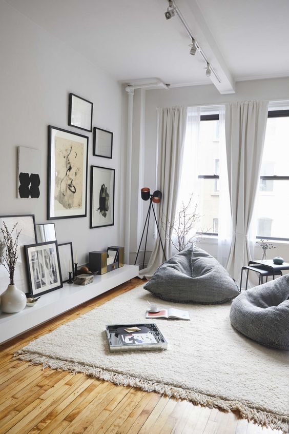 comfy beanbags are great for sitting, won't take much space and are easy to clean