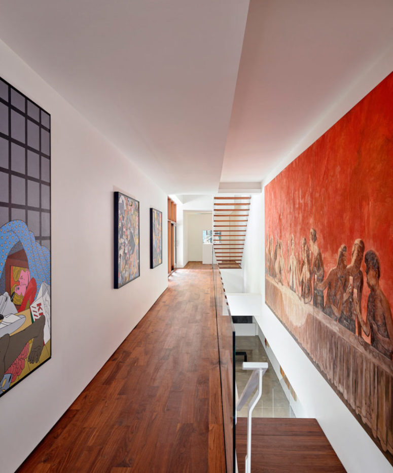 As there are many artworks, some of them are hung and placed in other rooms, too