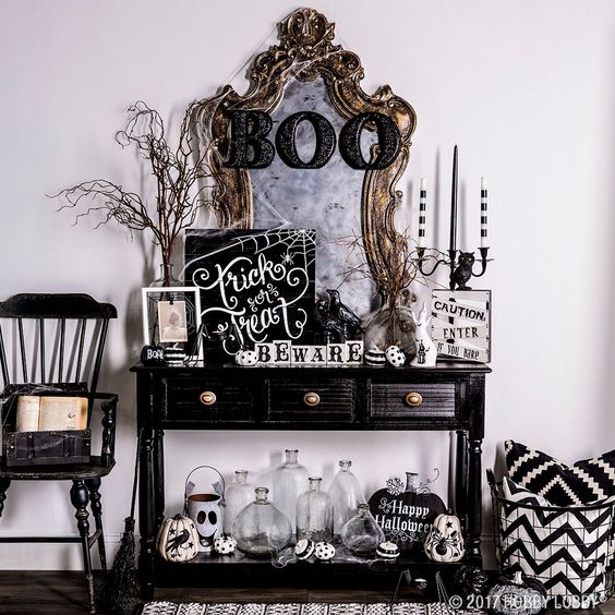 23 Ideas To Style Your Console Table For Halloween - DigsDigs