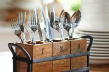 18 a rustic wood and metal utensil holder is a comfy and durable idea