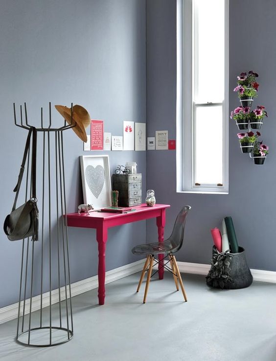 if there's no space for a large desk, go for a cut table painted some super bright shade for fun