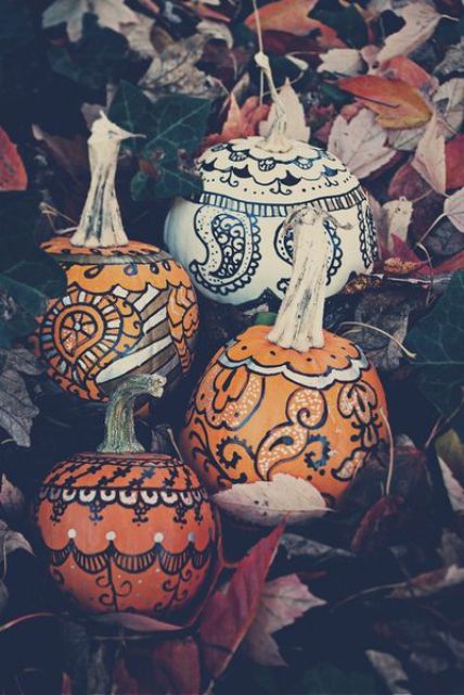 boho painted pumpkins can be used for decor both indoors and outdoors and look awesome