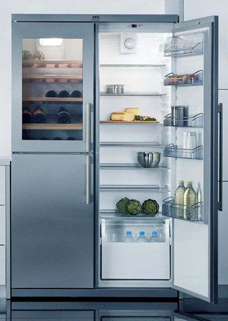 a fridge with glass doors will give additional light to your space illuminating dark corners and nooks