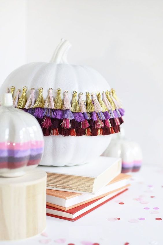 add a touch of gypsy to your Halloween decor making a tassel pumpkin with colorful decor