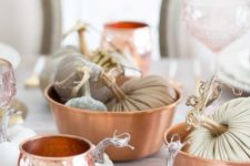 05 copper mugs and bowls with fabric pumpkins will be a cool decoration for your table setting