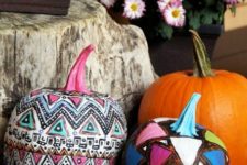 08 don’t be afraid to go bold, try various tribal and gypsy patterns and bold colors for pumpkin decor