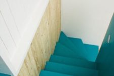 09 paint your stairs in some bold color completely to make a bright statement in the space and make it stand out