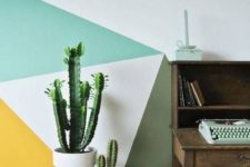 11 a home office spruced up with green, emerald, yellow and white and a geometric look