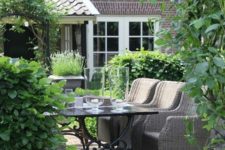 cool outdoor dining space in a cottage style