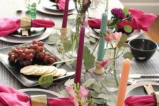 12 a tablescape with lots of pinks, greens, metallics, and natural textures for a bright and beautiful celebration