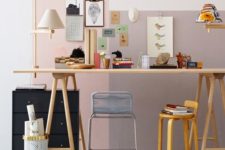 18 a sweet and cute color block home office in blush and lavender with a color block effect