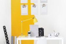 20 make your home office welcoming and mood-raising with a color block effect in yellow and white