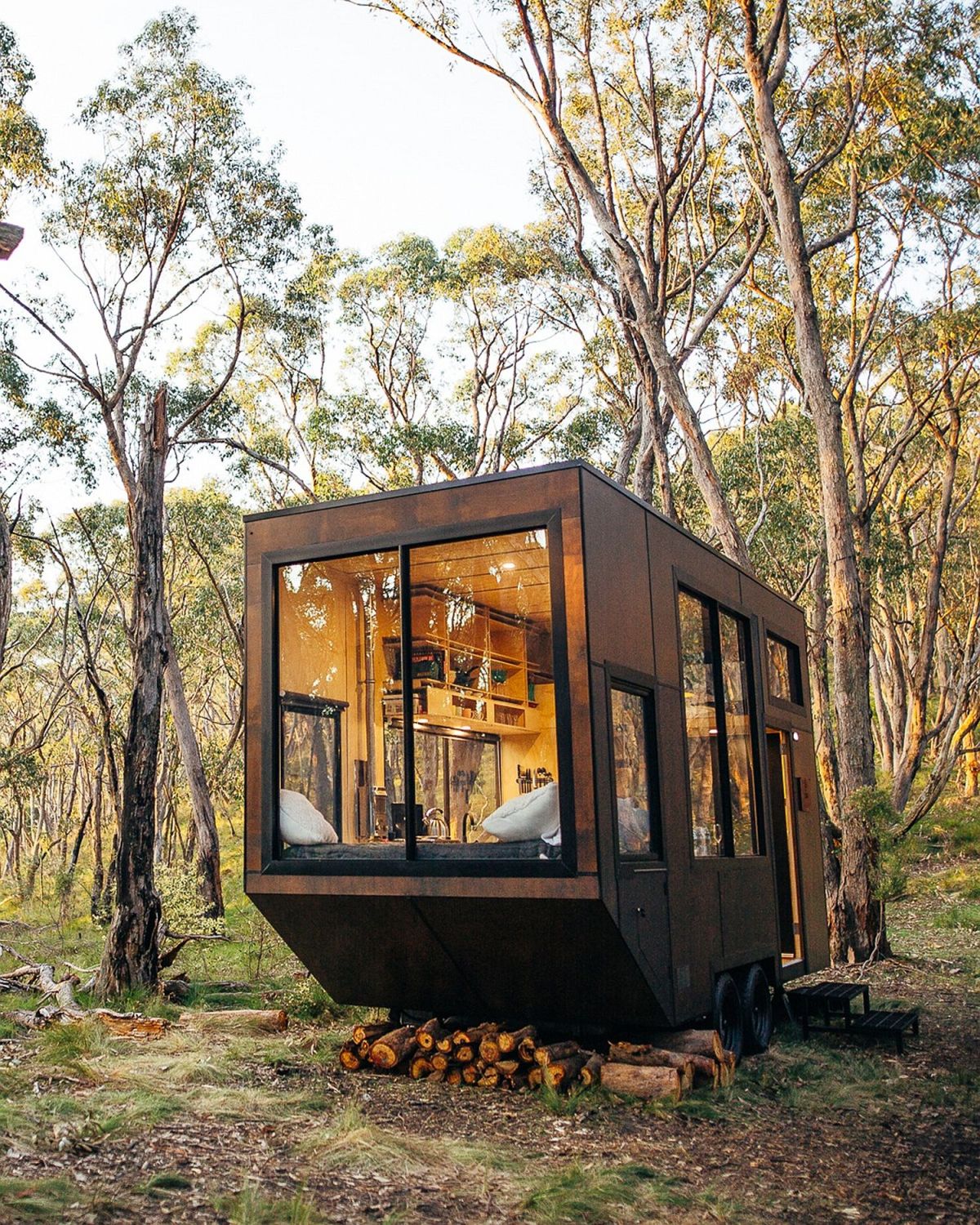 The cabin features a lot of windows to catch the views and fill the small space with light