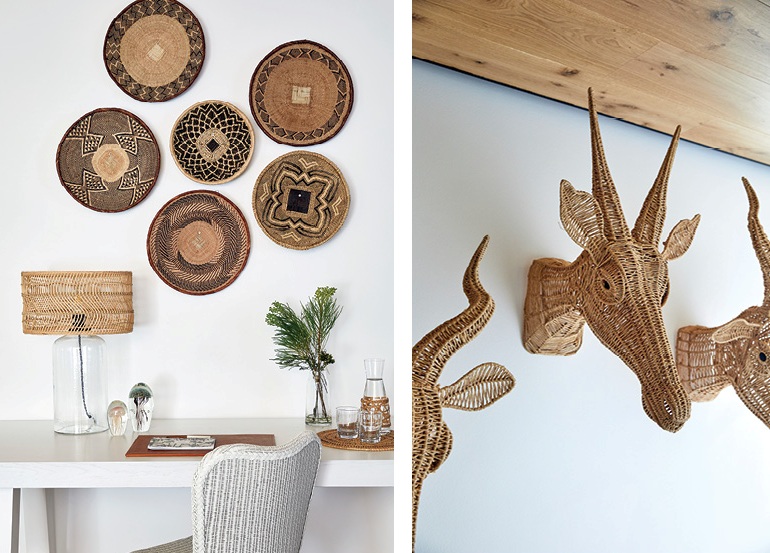 The interiors feature many woven items, wood and organic textures that remind of local art and crafts