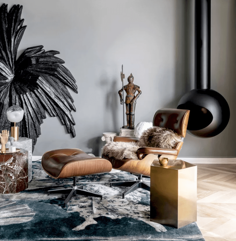 Still the furniture is comfortable and nooks are inviting, like this one with a suspended fireplace Still the furniture is comfortable and nooks are inviting, like this one with a suspended fireplace