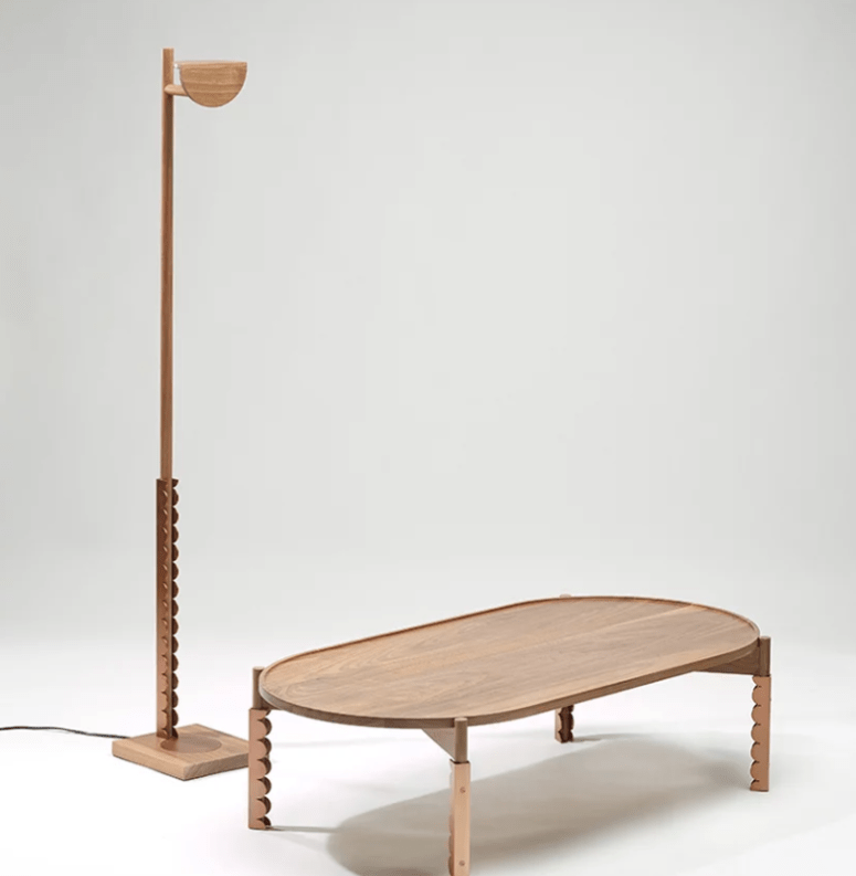 This is a small dining table and a floor lamp all united with Giwa tiles
