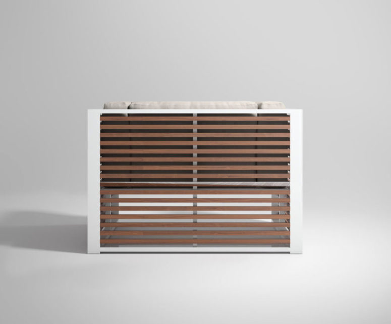 In every version and option teak wood stays the same, it makes a cool contrast with whites and neutrals