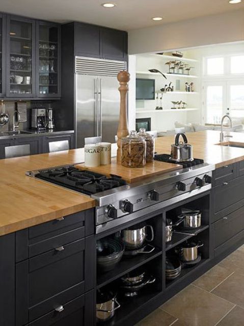 kitchen island with a built in stovetop