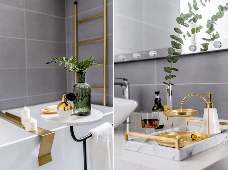 The bathroom is done with gilded touches and marble to make it refined and chic The bathroom is done with gilded touches and marble to make it refined and chic
