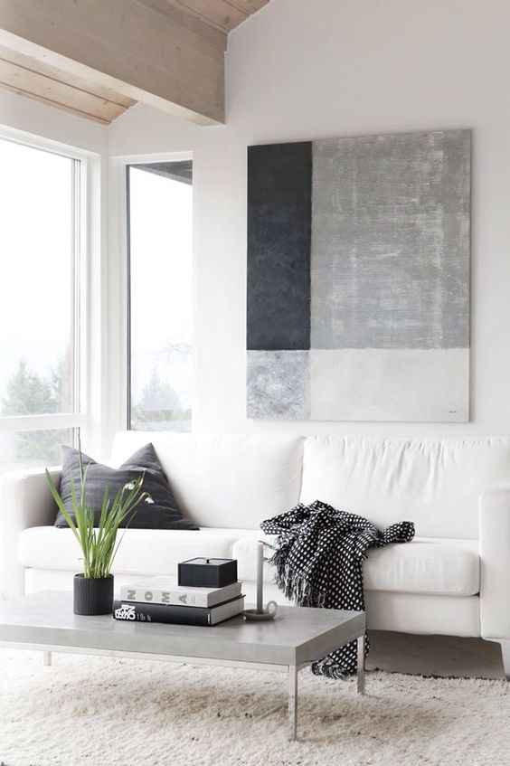 a neutral space fits both girls and guys and a large abstract artwork adds a masculine feel