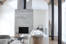 minimalist living room design with a fireplace