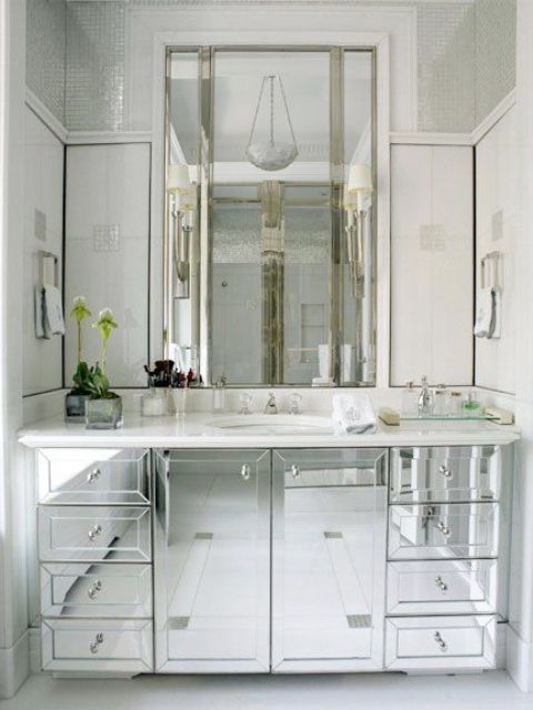 a mirror vanity like this one plus a large miror will make your mudroom or bathroom shine bright