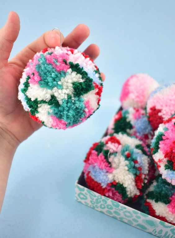 colorful pompom Christmas ornaments will always be a cool idea for the holidays, you can make as many as you want