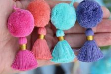colorful pompom and tassel Christmas ornaments will be nice decor for the holidays, you can put them wherever you want