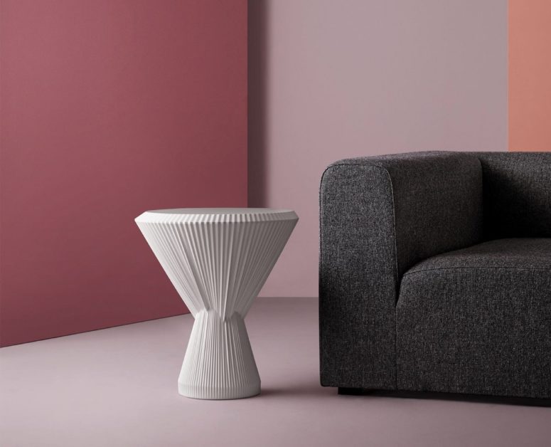 Porcelain Plisago Side Table That Mimics Fabric