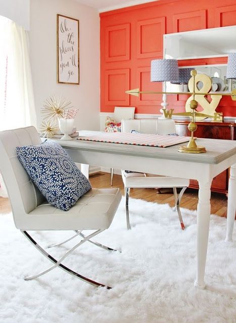 a coral statement wall with frames is a bright and fresh way to add a trendy color to your neutral home office a coral statement wall with frames is a bright and fresh way to add a trendy color to your neutral home office
