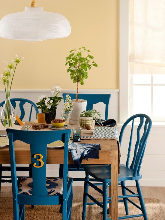 even if all your chairs are different, you may paint them in the same color to match them