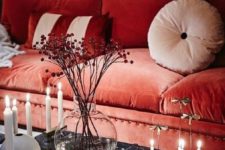 12 a bold coral velvet sofa will become a centerpiece of your living room thanks to its color and texture
