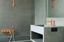 15 accent your concrete bathroom with bright orange textures to make it more cheerful and vivacious