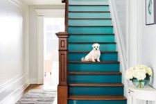 17 an ombre staircase from light blue to teal is a fantastic idea to spruce up usual stairs
