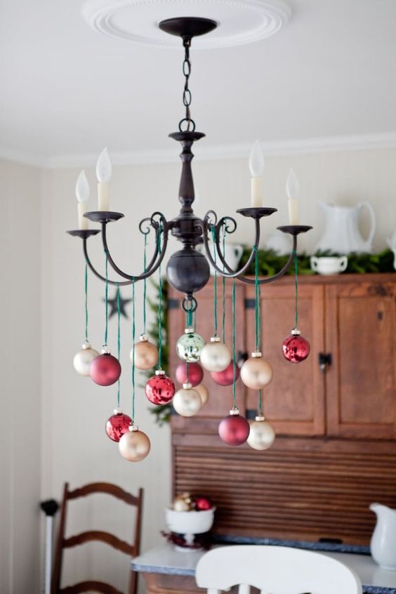 a chandelier can be also decorated with Christmas ornaments, it's easy and very fast