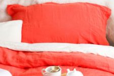 26 neutral bedding with coral accents is a gorgeous way to incorporate this trendy color into your bedroom decor