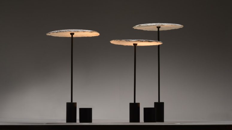 These lamps are inspired by fungi and are produced using mycelium as a material