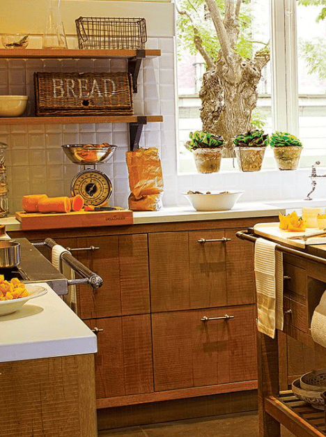 The cabinets take only two walls to make the kitchen feel more spacious