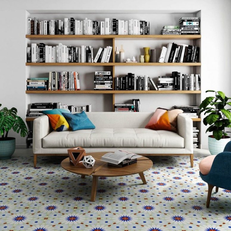 The patterns on the tiles are drawn from various sources, Greek patterns, Picasso artworks and some others