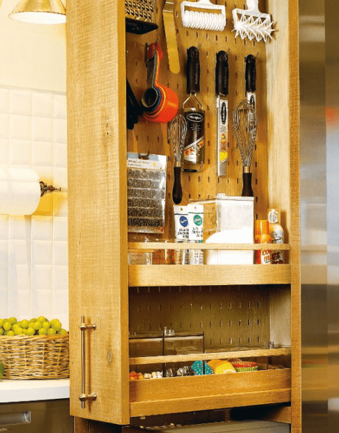 Smart storage solutions are integrated throughout the kitchen