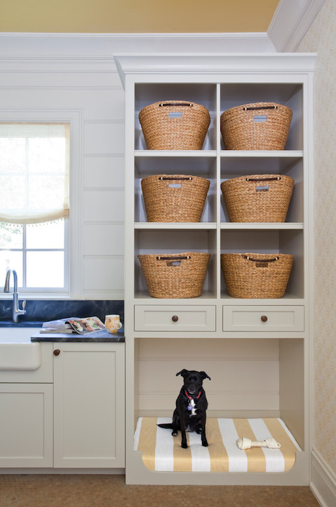 dog bed in cabinet