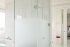 12 a half frosted glass shower next to the bathtub is a gorgeous contemporary bathroom decor idea
