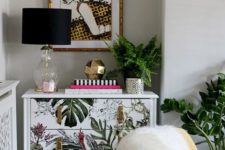12 a sideboard upcycled with bright botanical and floral prints and leather pulls looks stunning